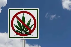 Driving and Marijuana Smoking A "no marijuana" road sign against a blue sky.